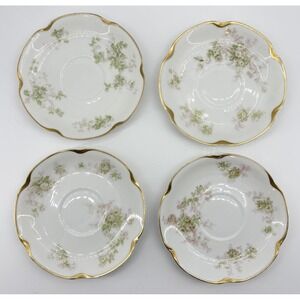 Set of 4 Vintage‎ Haviland & Co Limoges Schleiger Gold Trim Floral Saucers 5.25"